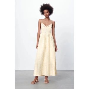 Women's Maxi Dress Floral Embroidery Backless Sleeveless Plaid